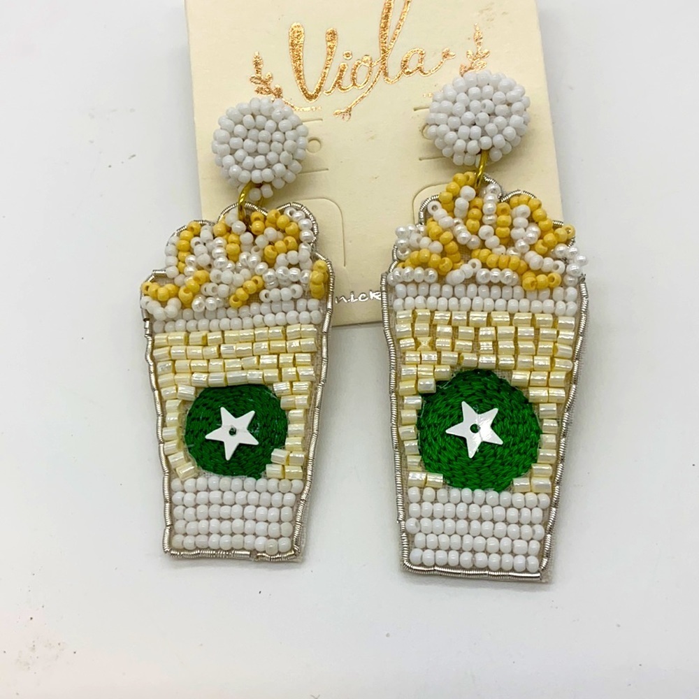 White Frappuccino Seed Bead Earrings NWT